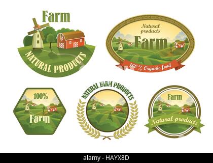 Farm fresh emblems set Stock Vector