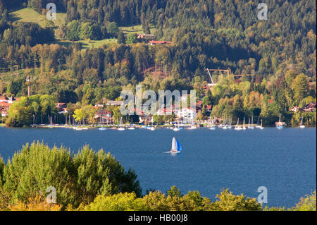 Autumn, sailboat, yacht harbor, Tegernsee, Stock Photo