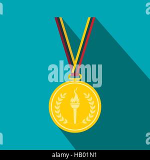 Medal with burning torch on a color ribbon Stock Vector