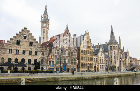 Graslei (Grass Quay) is a quay in the historic city center of Ghent, Belgium, located on the right bank of the Leie river. Stock Photo