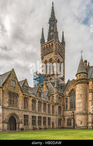 A view of the Glasgow university belltower from the courtyard next to the main victorian building. Stock Photo