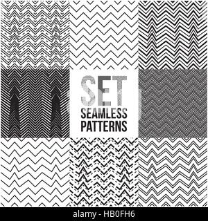 Universal different vector seamless patterns. Zigzag ornament Stock Vector