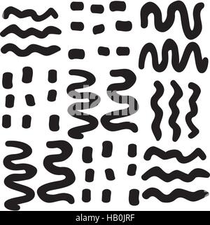 Vector hand-painted seamless pattern with wavy lines, border, st Stock Vector