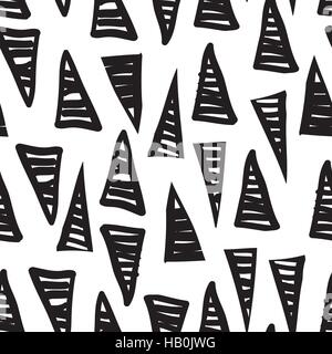 Vector hand-painted seamless pattern with triangle, lines, doodl Stock Vector