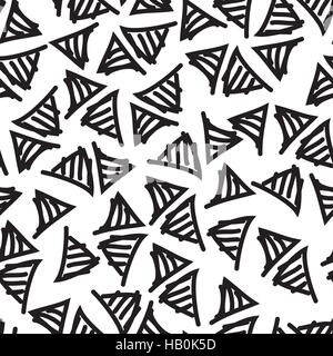 Vector hand-painted seamless pattern with triangle, lines, doodl Stock Vector