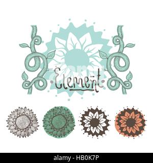 Set of color floral elements. Flowers, branches, decor Stock Vector