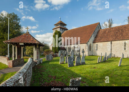 Autumn afternoon at St Andrew's church in Meonstoke, Hampshire, England. Stock Photo