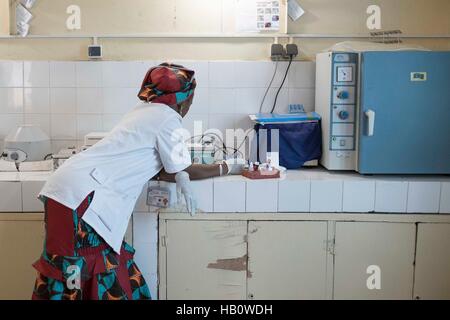 DIOILA - MALI:  A doctor works in the lab of the Intensive Nutritional Unit of the Dioila hospital on November 7 2016 in Dioila, Mali. Photo by Xaume  Stock Photo