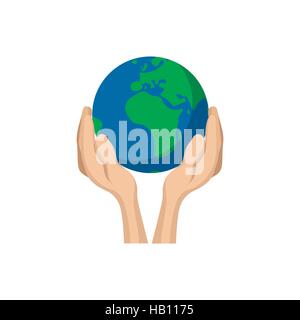 Hands holding globe cartoon icon Stock Vector