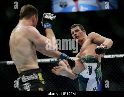 UFC fighter Michael Bisping, right, fights Dan Miller at UFC 114 on May 29, 2010 in Las Vegas, Nevada. Photo by Francis Specker Stock Photo