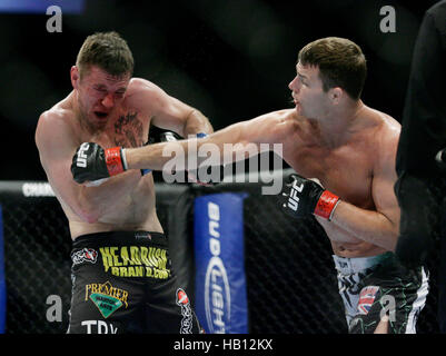 UFC fighter Michael Bisping, right, fights Dan Miller at UFC 114 on May 29, 2010 in Las Vegas, Nevada. Francis Specker Stock Photo