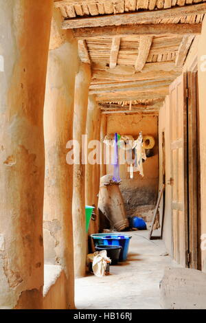 The cases a etages-two story houses made of mud are a characteristic feature of Mlomp village of Diola people as this of maman Martine Diedhiou.s Stock Photo