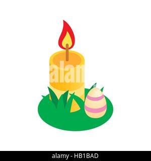 Easter egg  with a candle on a green grass icon Stock Vector