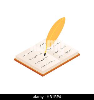 Quill and old  book isometric 3d icon Stock Vector