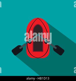 Red inflatable boat with oars flat icon Stock Vector