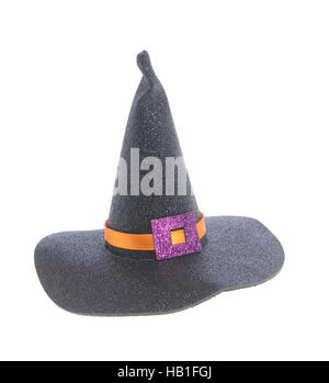 Funny witch hat with orange band, isolated in white background Stock Photo