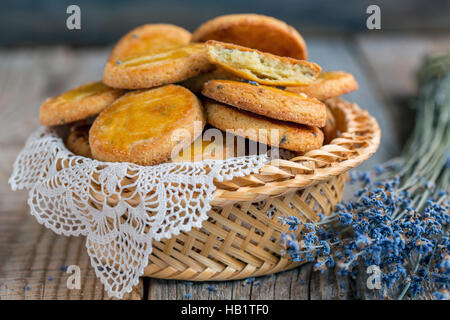 Basket with shortbread. Stock Photo