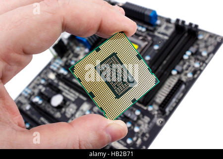 Computer processor in hand before installation Stock Photo