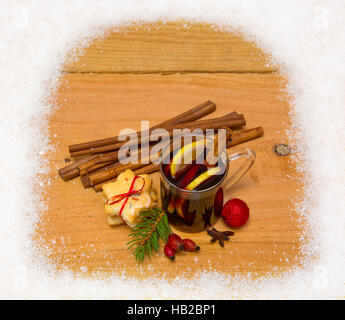 Christmas mulled wine and  cookies. Stock Photo