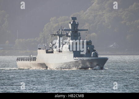 FGS Ludwigshafen am Rhein (F264), a Braunschweig-class corvette of the German Navy, arriving for Exercise Joint Warrior 16-2. Stock Photo