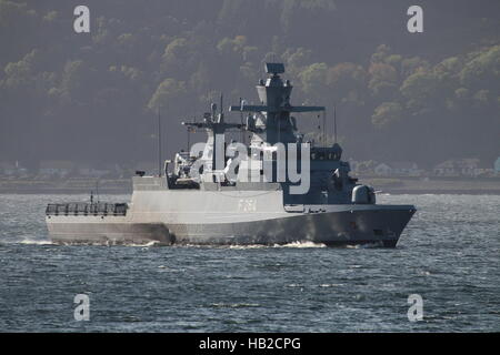 FGS Ludwigshafen am Rhein (F264), a Braunschweig-class corvette of the German Navy, arriving for Exercise Joint Warrior 16-2. Stock Photo