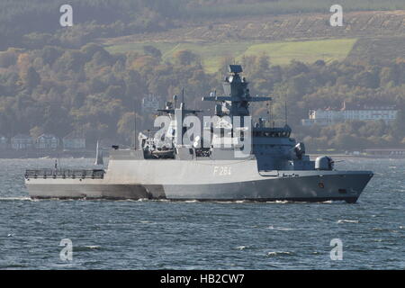 FGS Ludwigshafen am Rhein (F264), a Braunschweig-class corvette of the German Navy, arriving for Exercise Joint Warrior 16-2. Stock Photo