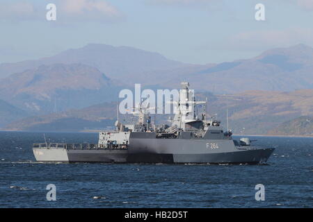 FGS Ludwigshafen am Rhein (F264), a Braunschweig-class corvette of the German Navy, arriving for Exercise Joint Warrior 16-2. Stock Photo