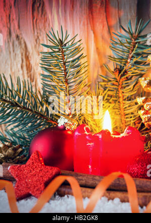 Red  Advent candle. Stock Photo