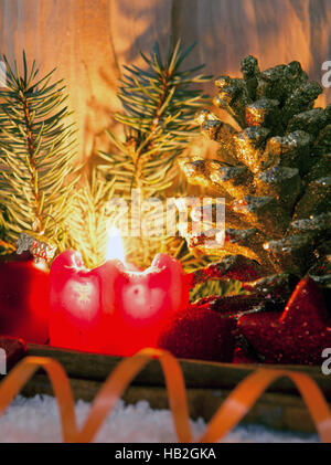 Christmas decoration und Advent candle. Stock Photo