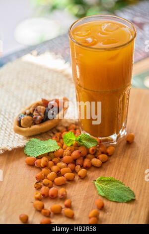 fruit drink with sea buckthorn Stock Photo