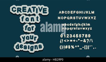 English alphabet letter set. Creative font all glyphs. uppercase and lowercase characters with numbers and special symbols. Vector illustration. Stock Vector