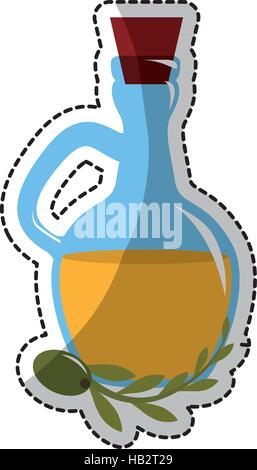 sticker of bottle of olive oil icon over white background. colorful design. vector illustration Stock Vector