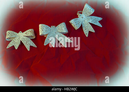 Different toys on fiery red background for new year Stock Photo