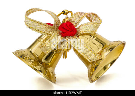 Golden Christmas bells, isolated on white background Stock Photo
