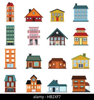 Houses flat icons set Stock Vector