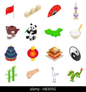 China isometric 3d icons Stock Vector