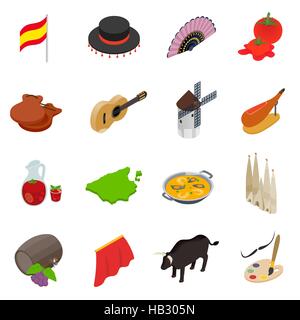 Spain isometric 3d icons Stock Vector