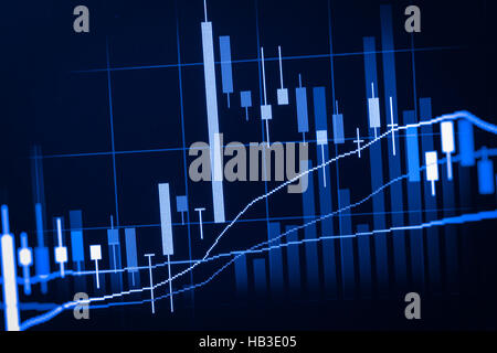 Financial data on a monitor,candle stick graph of stock market , stock market data on LED display concept Stock Photo