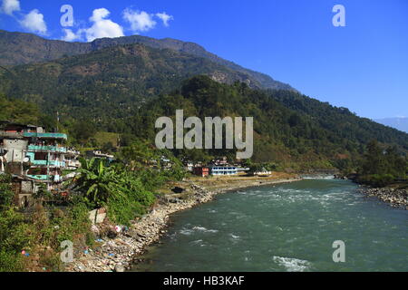 Mountain village in Nepal Stock Photo