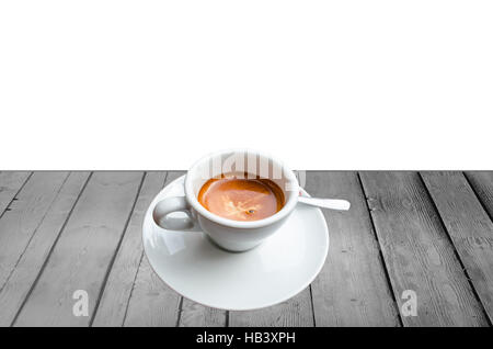 Cup of coffee on a wooden board Stock Photo