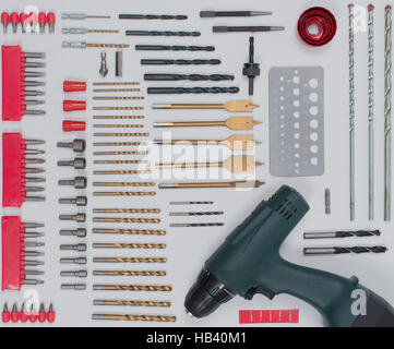 Drill tool accessories in Flat Lay Still Stock Photo