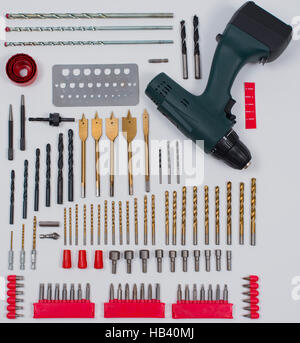Drill tool accessories in Flat Lay Still Stock Photo