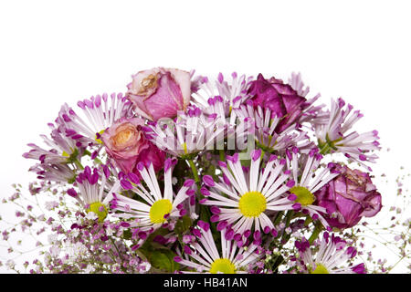Bouquet of pink flowers  isolated on white. Stock Photo