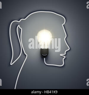 light bulb inside a female head Stock Photo
