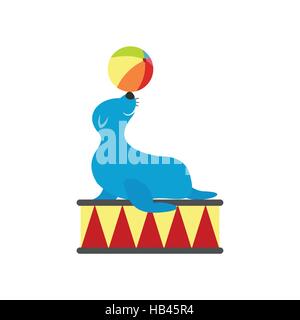 Seal playing ball flat icon Stock Vector