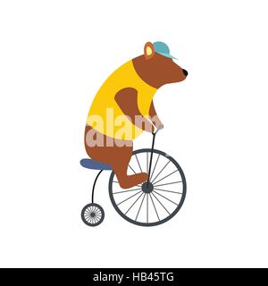 Vintage bear on bike icon Stock Vector