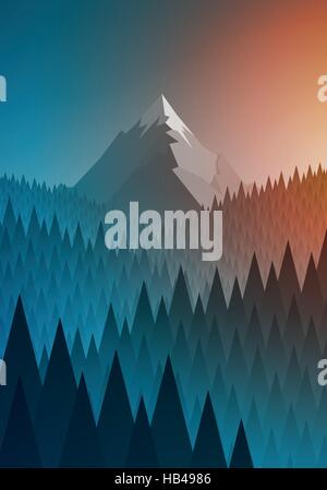 Abstract nature landscape. Mountain and forest. Vector illustration. Elements are layered separately in vector file. Stock Vector