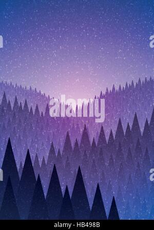 Abstract nature landscape. Forest early morning. Vector illustration. Elements are layered separately in vector file. Stock Vector