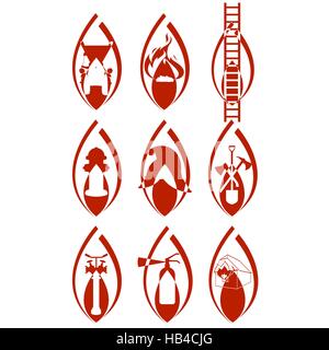 The icons on the theme of fire protection. Illustration on white background. Stock Photo