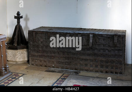 An old church chest in St. Denys Church, Ravensthorpe, Northamptonshire, England, UK Stock Photo